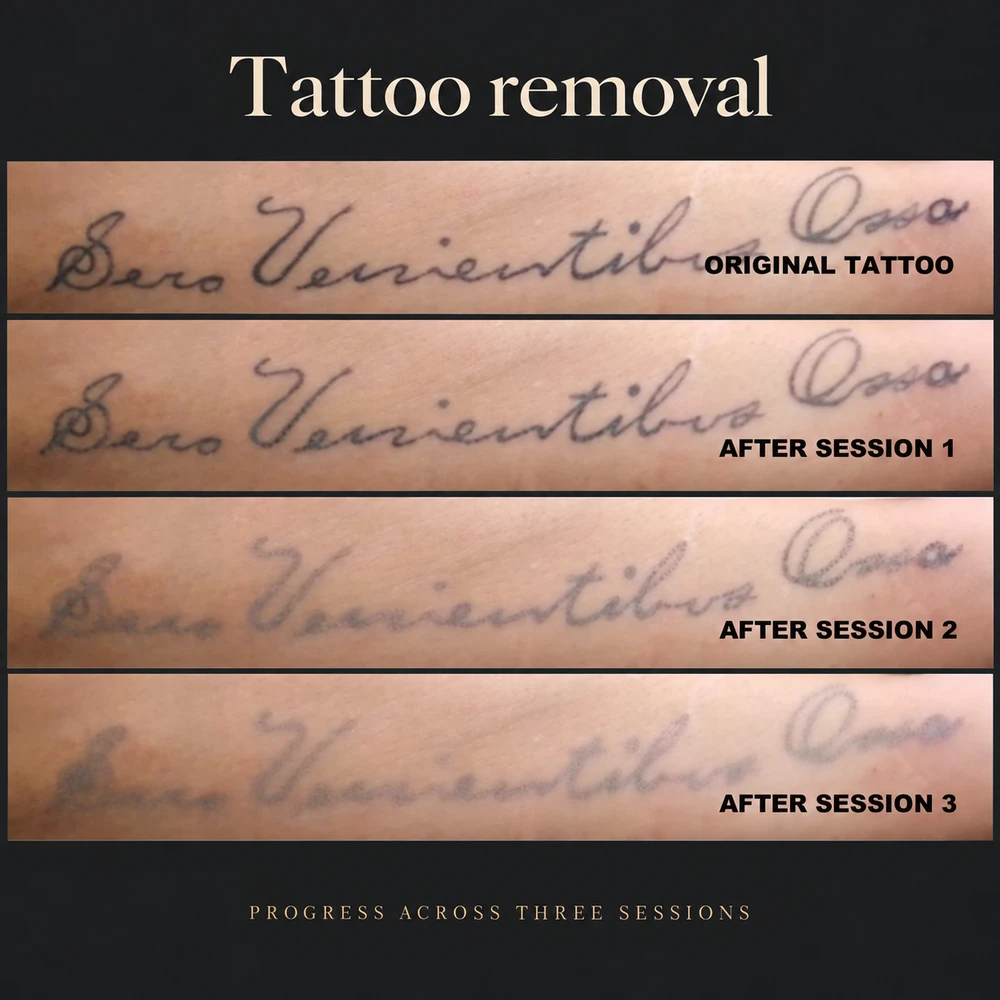 Tattoo removal photographs: original and sessions 1 to 5