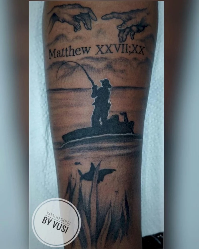 Student work: shaded landscape tattoo on an arm